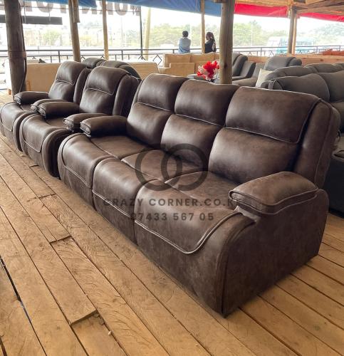 Five Seater Semi Recliner Couch-Brown