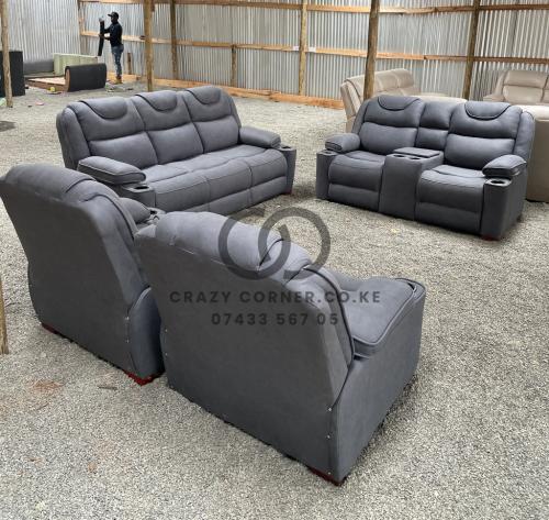 Seven Seater Semi Recliner sofa set -Black